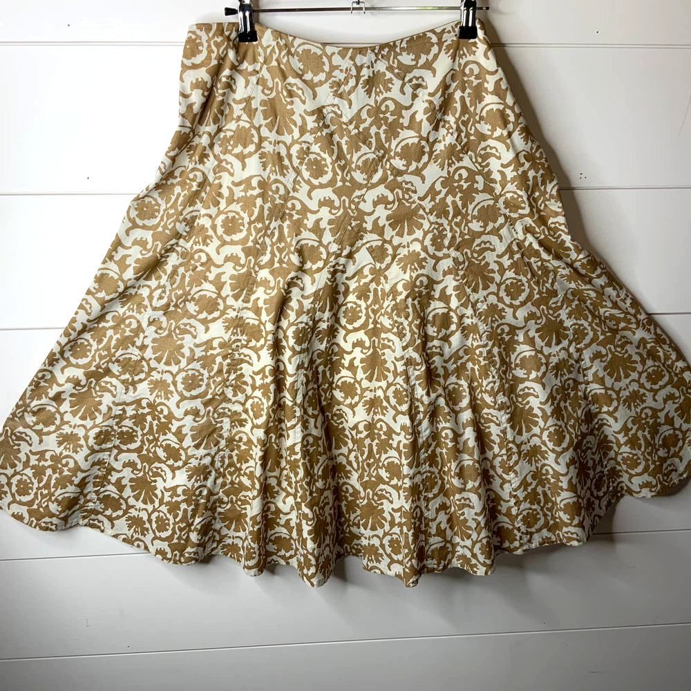 Liz Claiborne Skirt Womens 6 Brown White Floral Skater Skirt Career Fun Boho